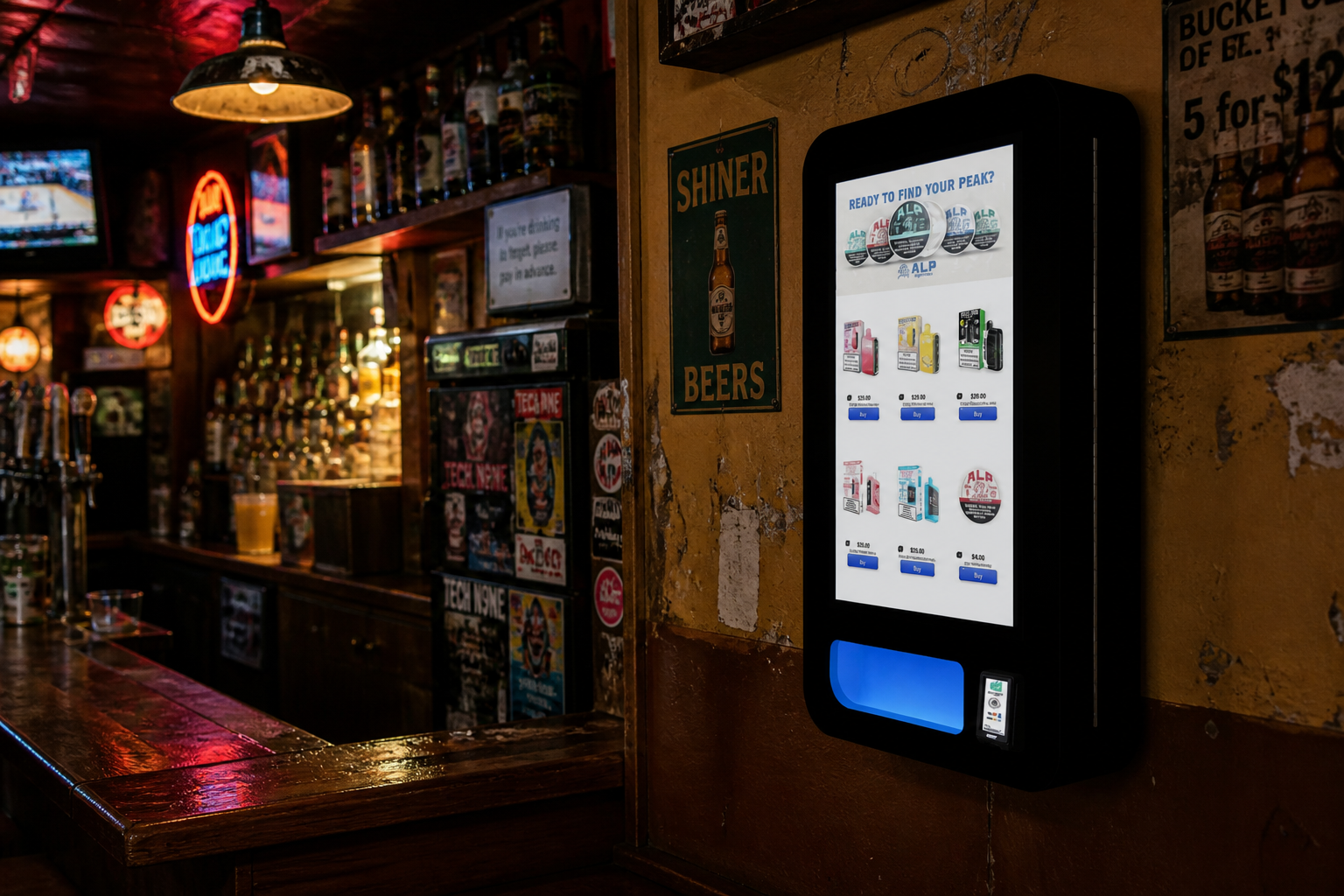 Machine showing product display in dive bar