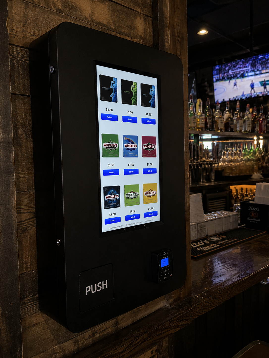 Gum machine installed in a bar