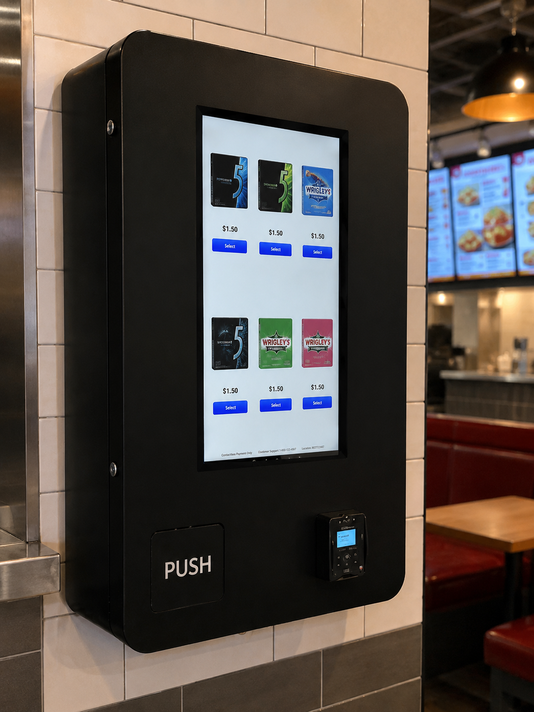Gum machine installed in a restaurant