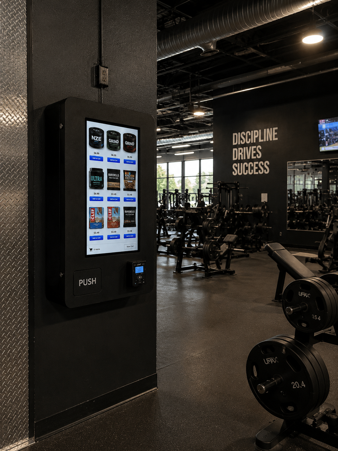 Gym vending machine installed on gym floor